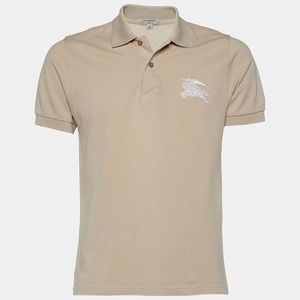 Burberry Beige Cotton Pique Logo Embroidered Polo T-Shirt M